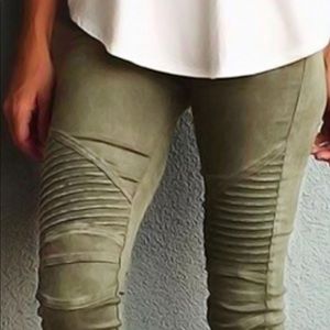 Green Moto Leggings